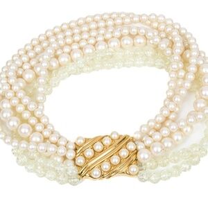 Yves Saint Laurent Chunky Faux Pearl & Clear Bead Torsade Necklace – Vintage Sta